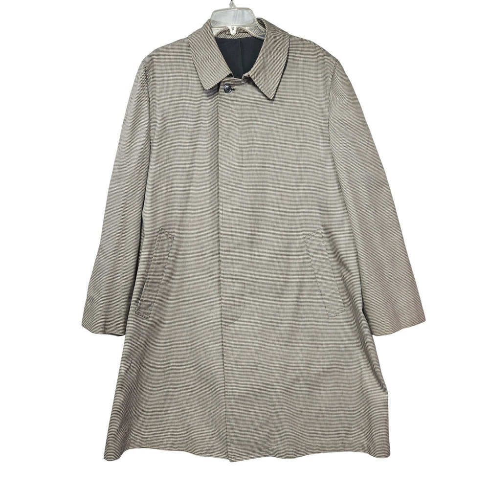 London Fog Mens Vintage Houndstooth Clipper Mill Check Trench Coat Tan 44 Reg